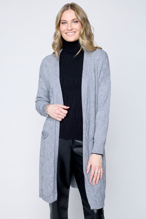 Carre Noir Aran Knit Long Cardigan/Coat - Grey