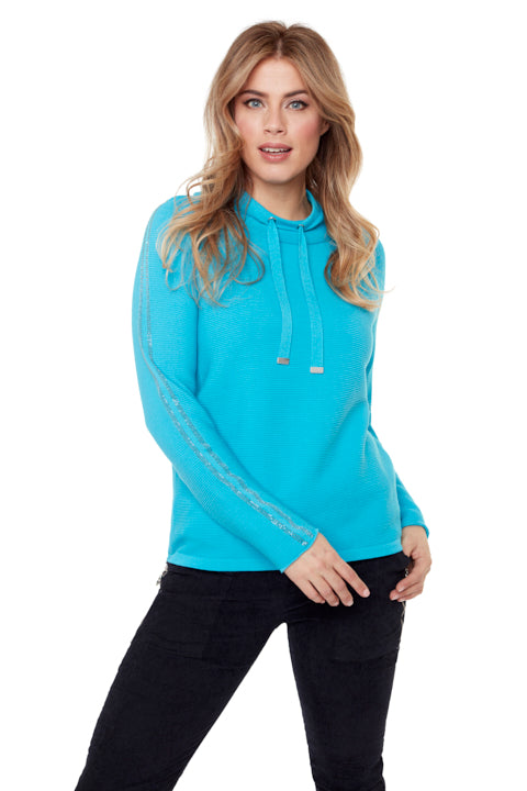 Carre Noir Jumper- Turquoise with Sparkle Sleeve
