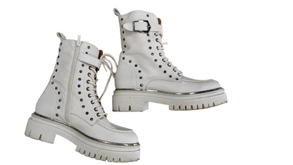 PRE OWNED Marian Off-White Leather Studded Combat Boots