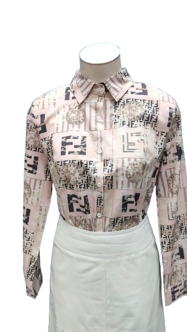 PRE OWNED Fendi Monogram Patchwork Long Sleeve Blouse