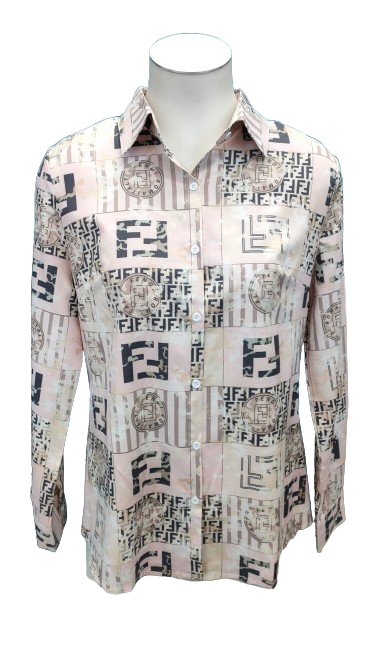 PRE OWNED Fendi Monogram Patchwork Long Sleeve Blouse