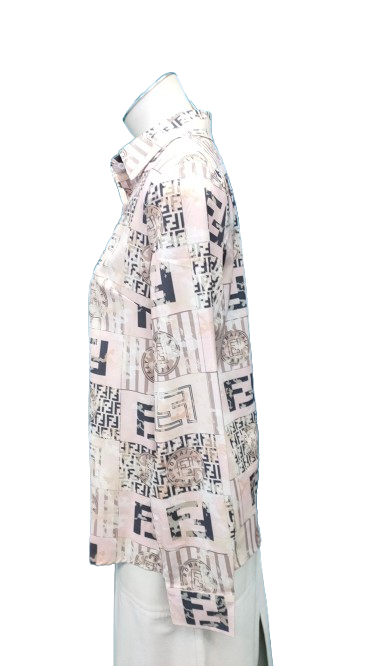 PRE OWNED Fendi Monogram Patchwork Long Sleeve Blouse