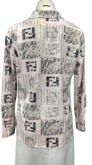 PRE OWNED Fendi Monogram Patchwork Long Sleeve Blouse
