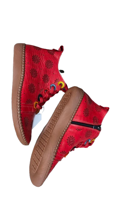 PRE OWNED Sala Europe Red Leather Ankle Boots