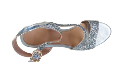 Sparkly silver glitter platform sandals top view pair