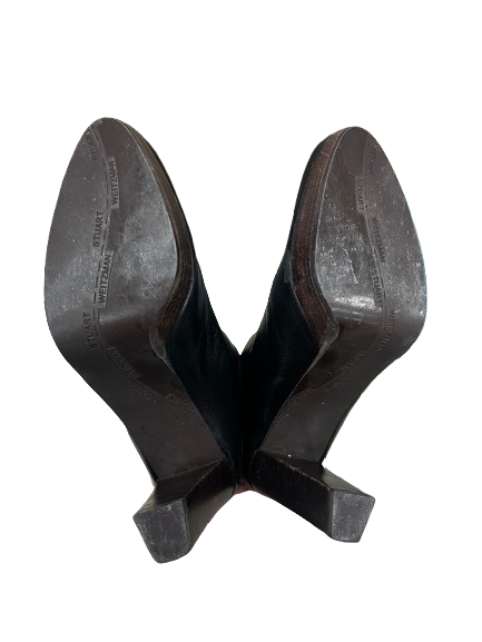 PRE OWNED Stuart Weitzman Black Leather Knee-High Block Heel Boots — Size 7.5